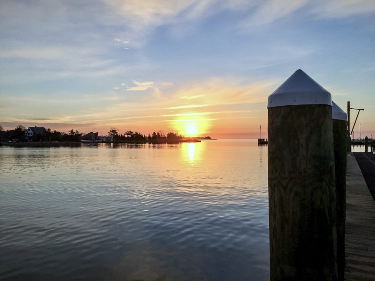 Sunrise over the water at Bay Shore, Long Island