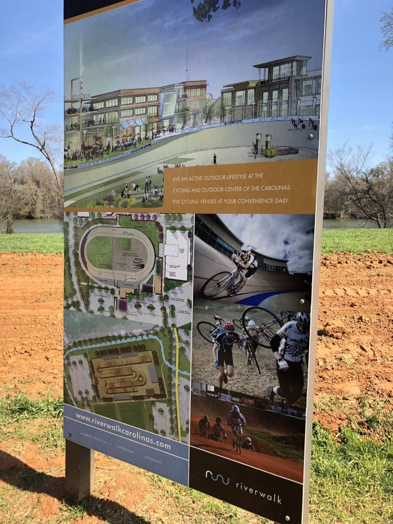 A colorful artist's rendering invites visitors to embrace the active outdoor lifestyle promised by the Cycling and Outdoor Center of the Carolinas.