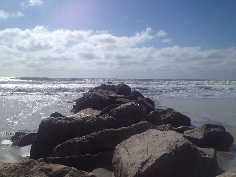 The Long Beach jetty stretches out to meet the morning Atlantic.