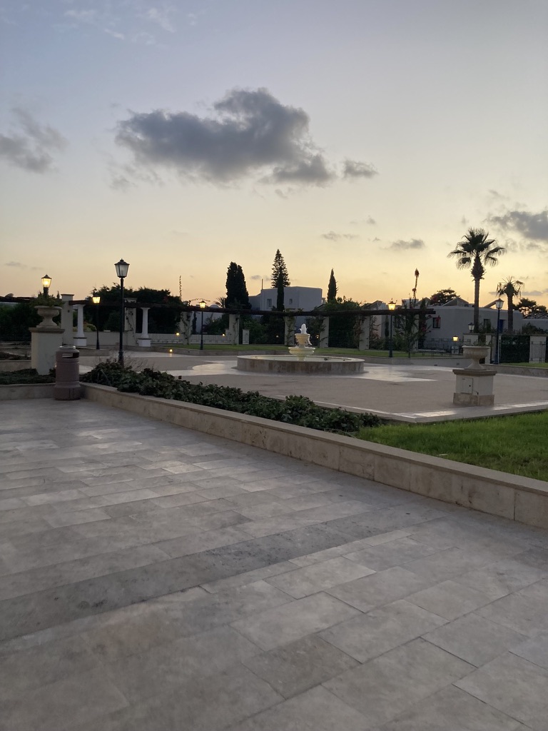 Golden hour over a Mediterranean plaza