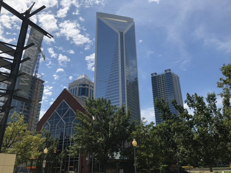 A welcome banner greets visitors beneath the soaring Duke Energy Center.