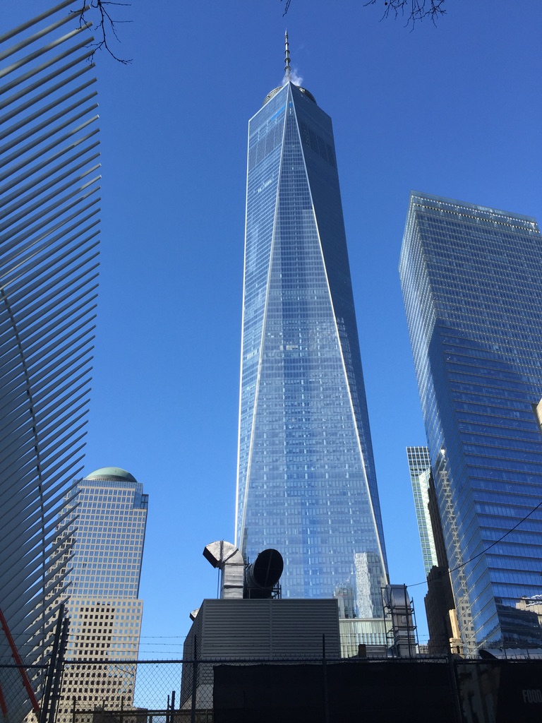 One World Trade Center rises above the plaza