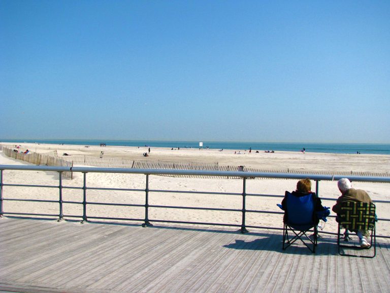 A quiet winter afternoon on the Jones Beach boardwalk.