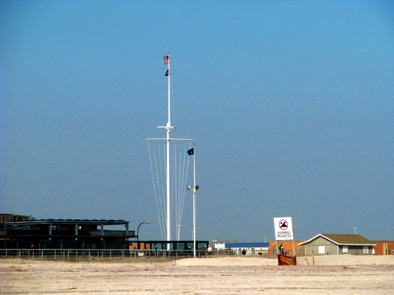 Jones Beach's signature ship mast against an empty winter sky.