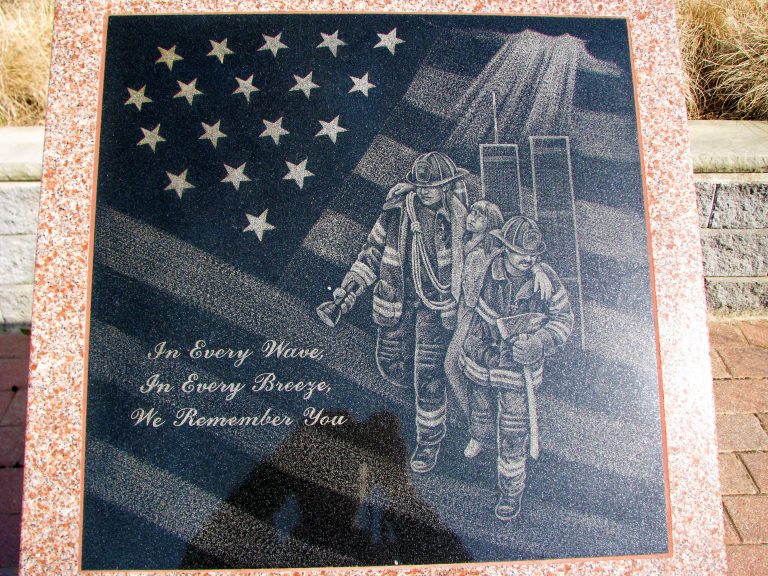 Detail of the etched 9/11 memorial at Jones Beach.