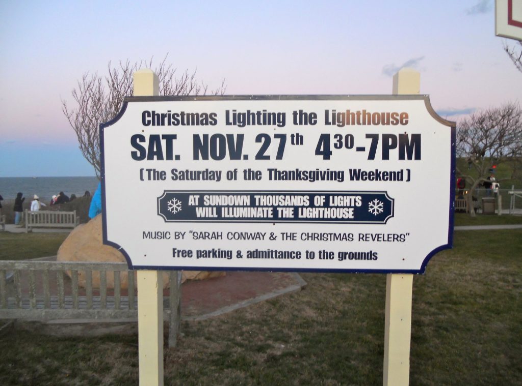Christmas lighting schedule sign at Montauk Point Lighthouse
