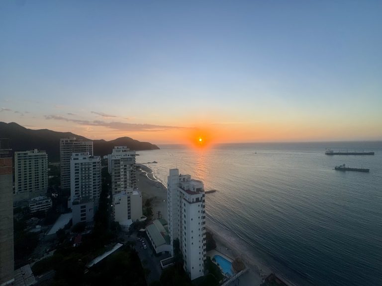 Santa Marta's beachfront at sunset